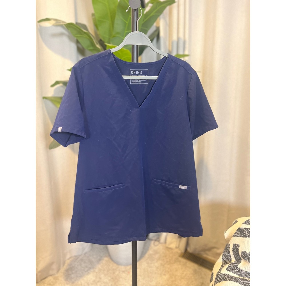 FIGS Technical Collection Navy Blue V-Neck Scrub Top Womens XL Short Sleeve